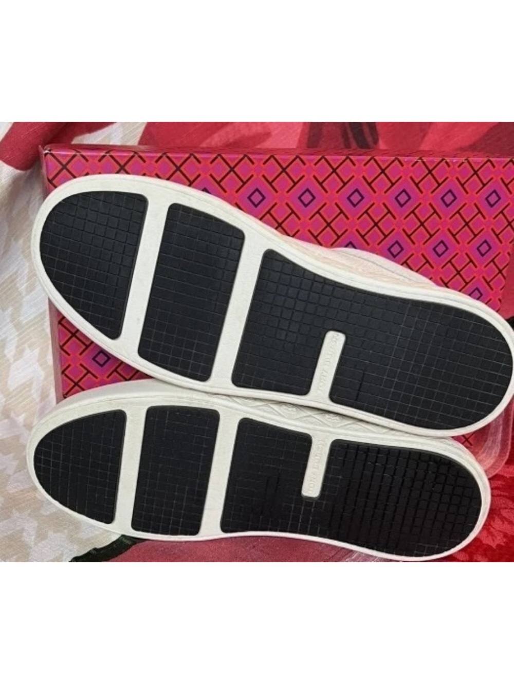 Tory Burch White & Taupe Suede-Trim Platform Sneakers with Metallic Heel - Picture 5 of 5